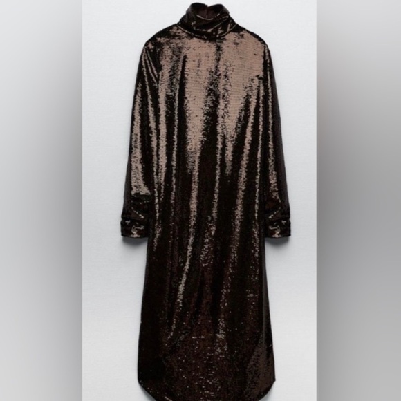 Zara Metallic Brown Sequin Dress - Picture 7 of 11